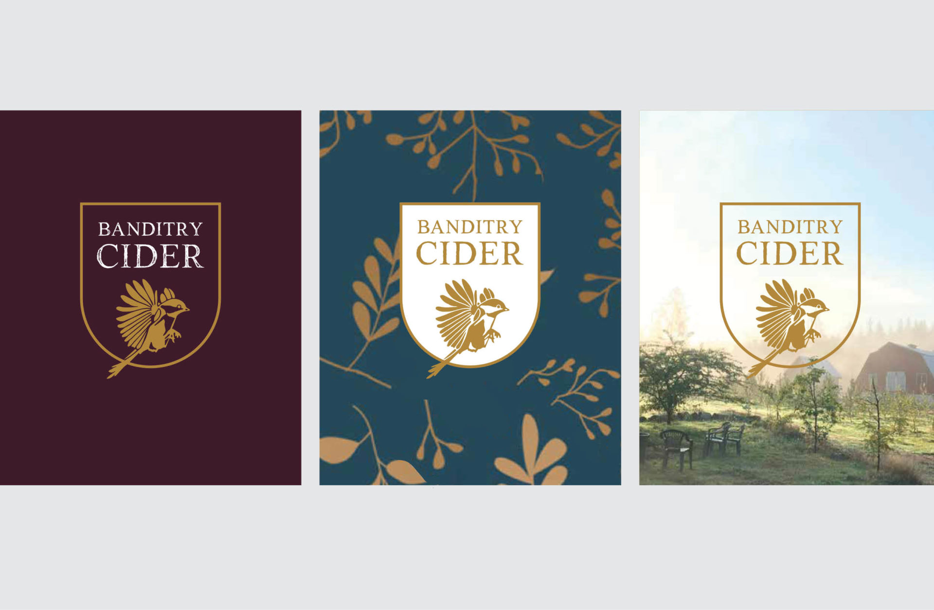 Banditry Cider Logo Mockups on different backgrounds