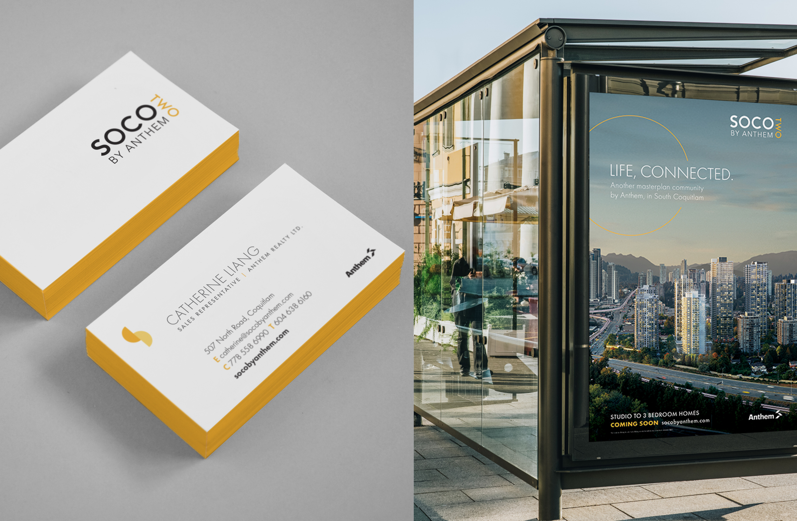 Collage of Business Cards and Bus Stop Ad