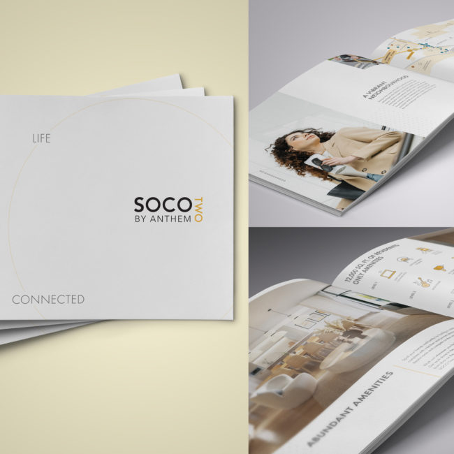 Soco by Anthem mockups of custom brochure design and layout