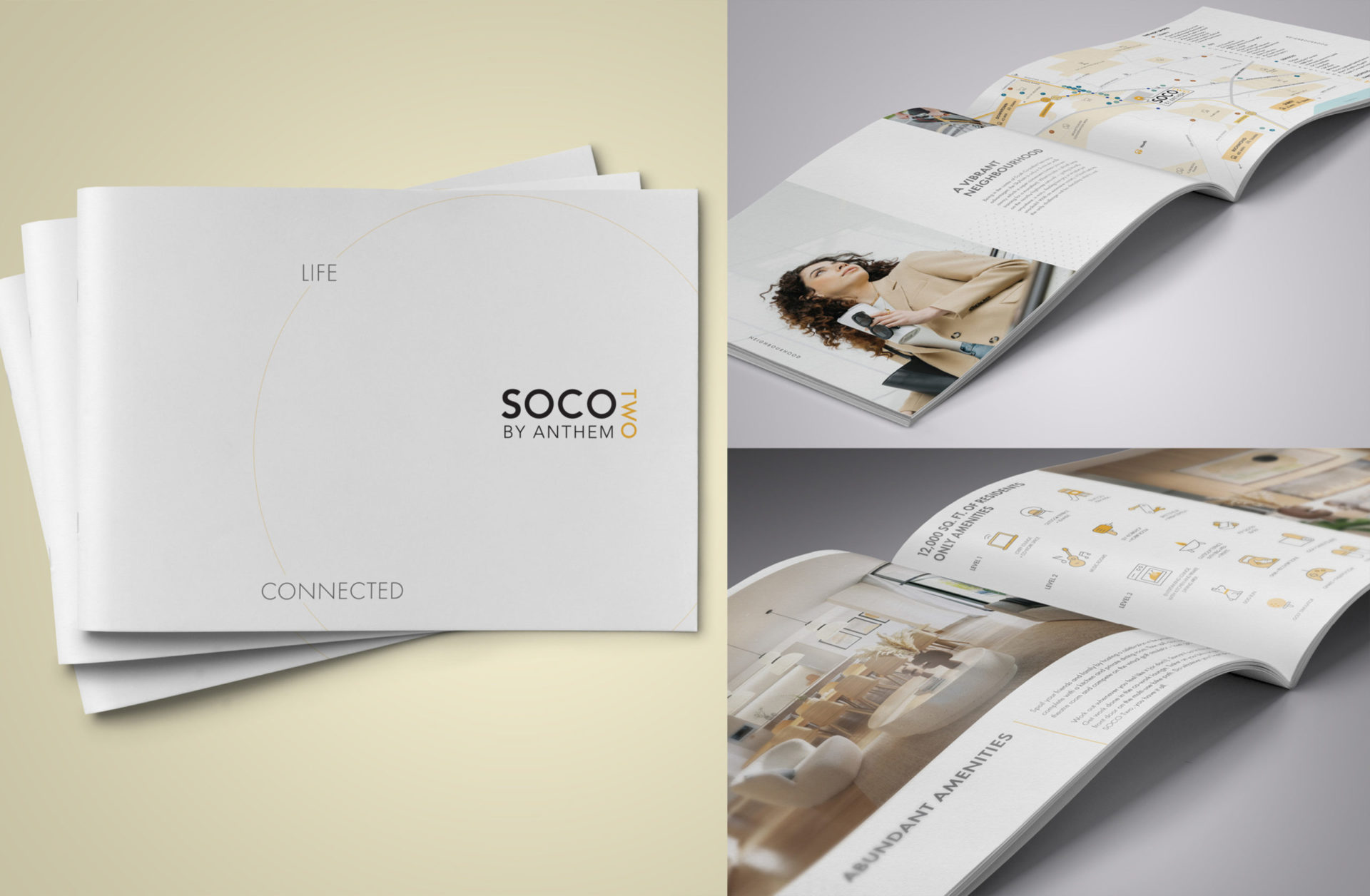 Soco by Anthem mockups of custom brochure design and layout