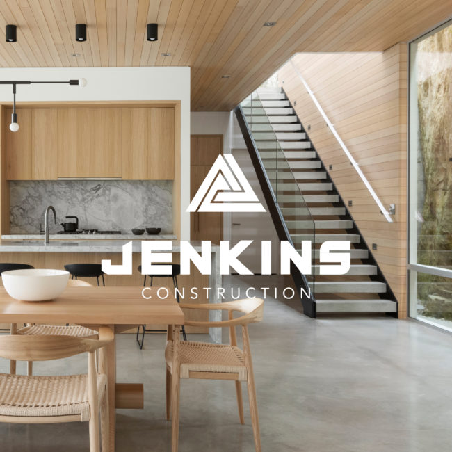 Jenkins Logo over interior kitchen photo of their build