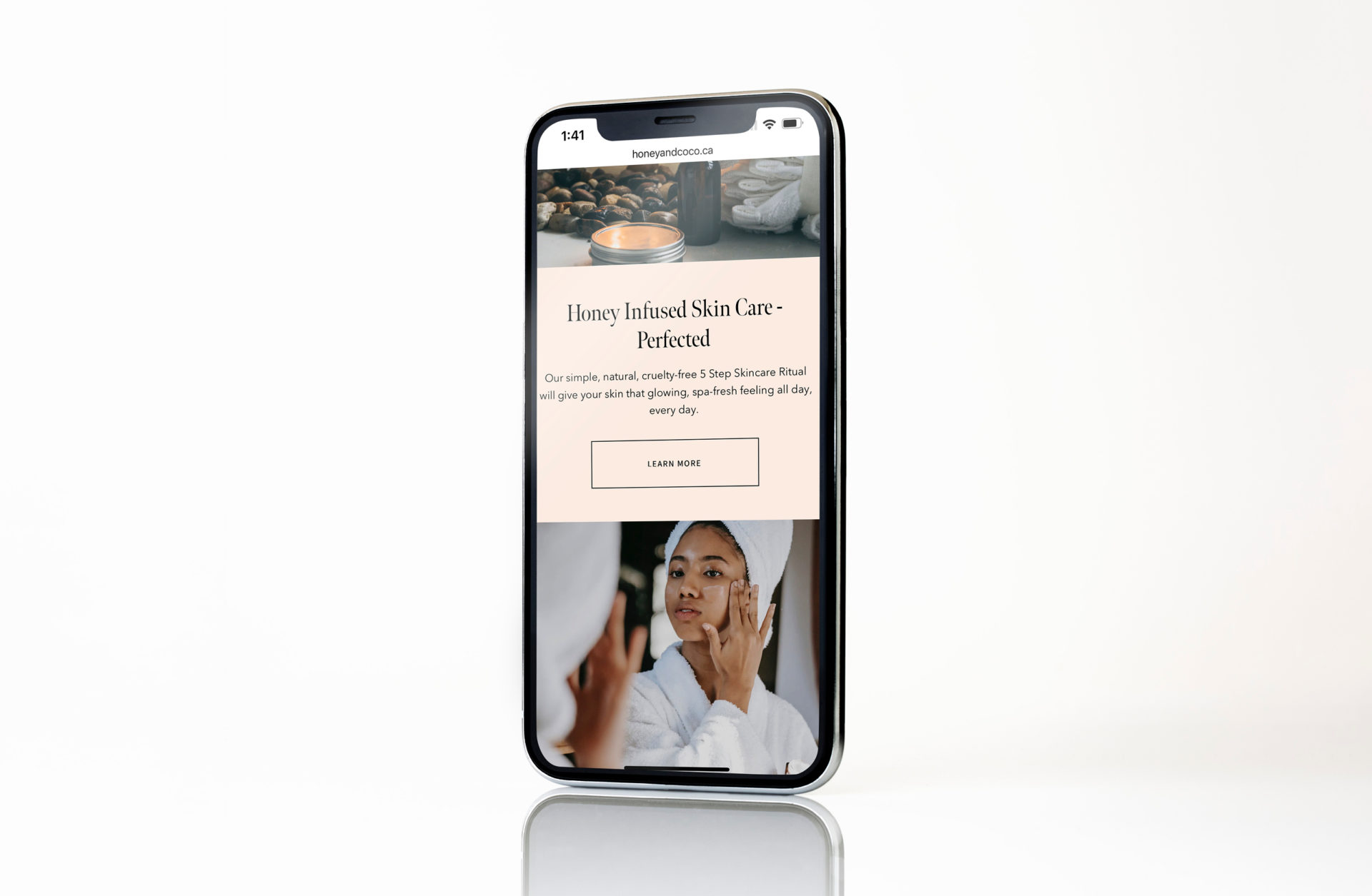 Honey & CoCo custom website mockup on Iphone